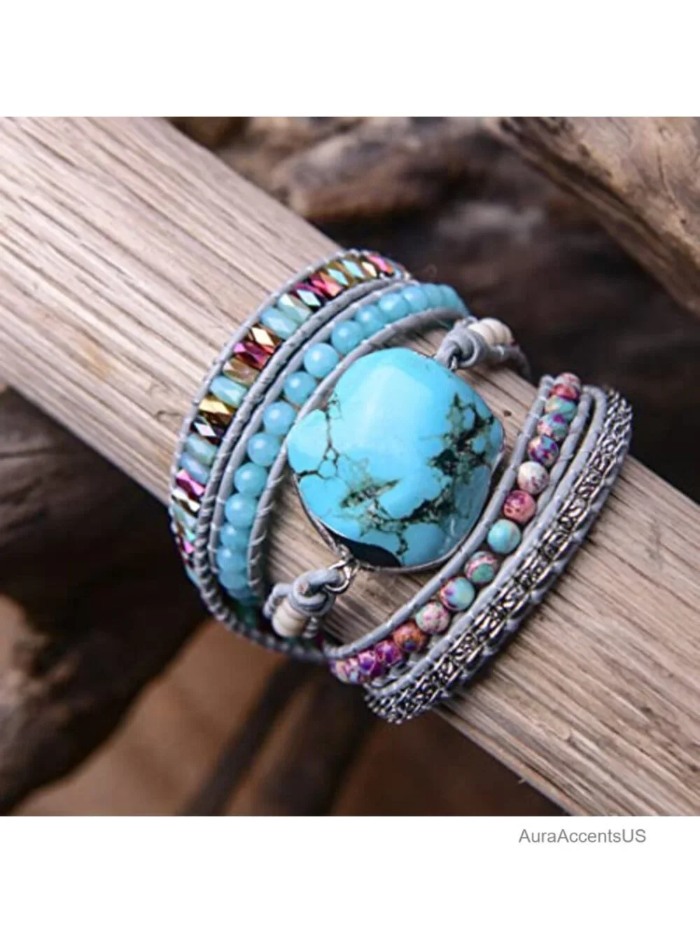 Boho Handmade Wrap Leather Tube Crystal Stone Bracelet for Women
